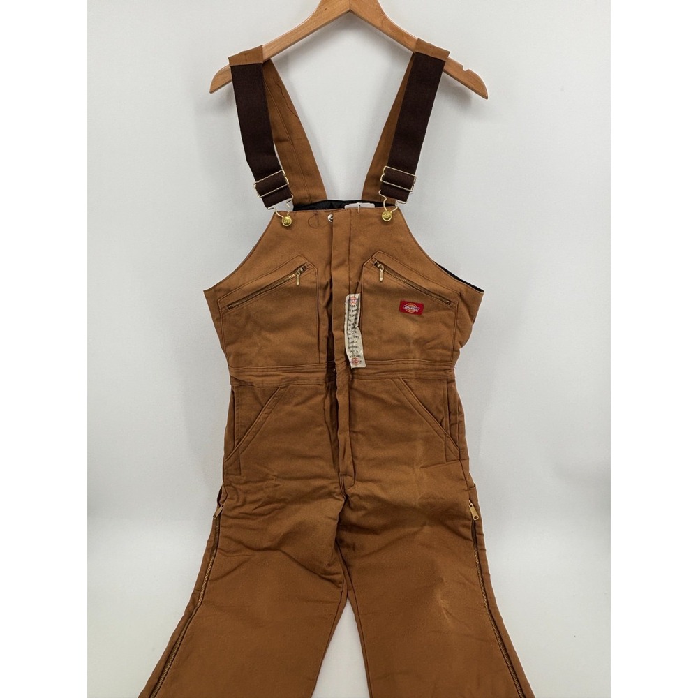 Dickies Insulated Bib Overalls Mens Brown Duck Pocket Outdoor Workwear 34/36 NWT